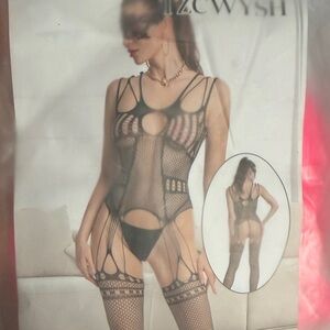 Black Fishnet Bodysuit with Stockings